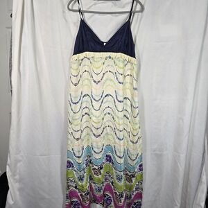 Anthropologie Mermaid Ocean Print Silk Maxi‎ Dress Size Large Fairy Coastal Y2k